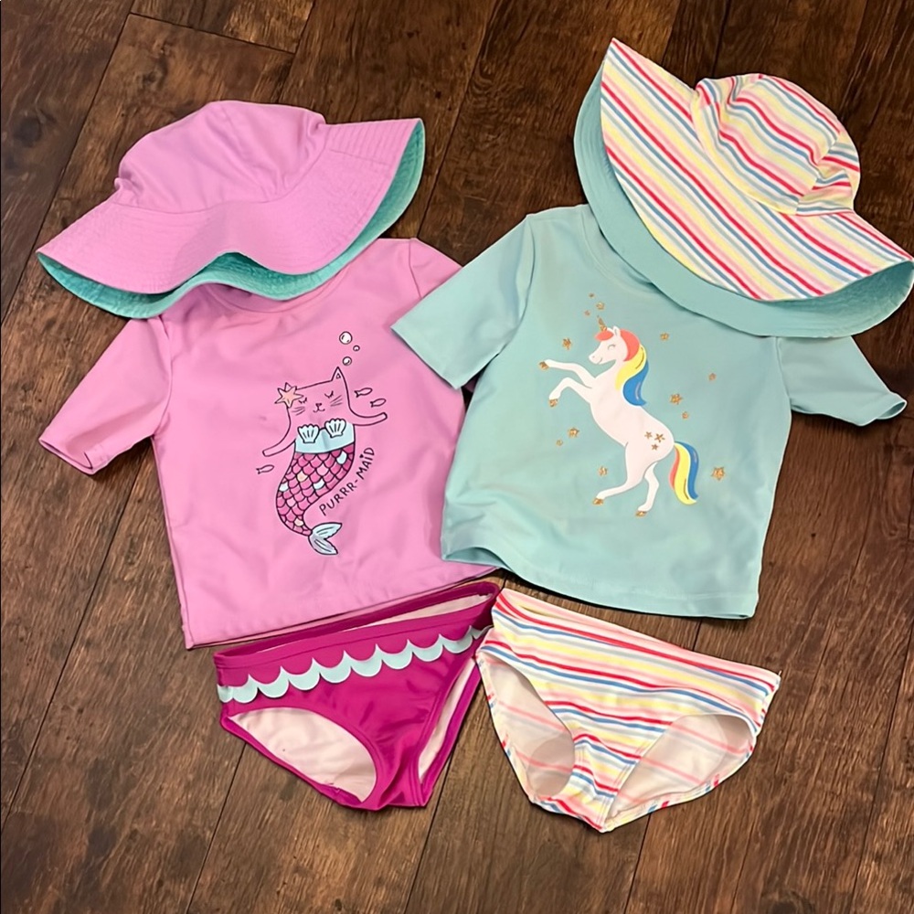 Kids' Pink and Blue Swim Set with Hats